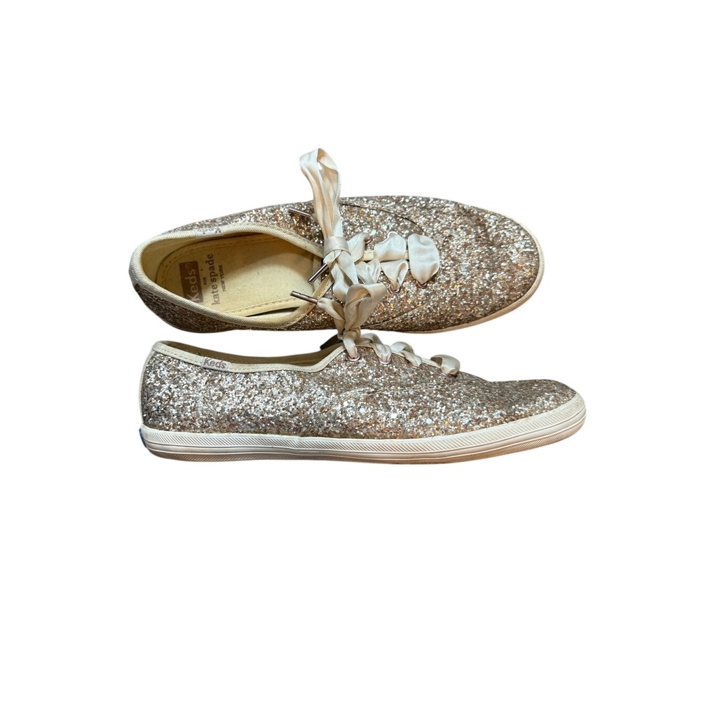 Keds x Kate Spade Rose Gold Glitter Lace Up Sneakers Size 6.5 Barbie Glam Bridal